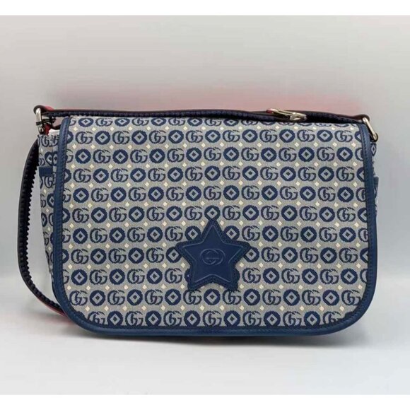 Gucci GG DOT Jetsons Collaboration Kids’ Jacquard Logo-patch Messenger Bag Blue - Picture 2 of 16